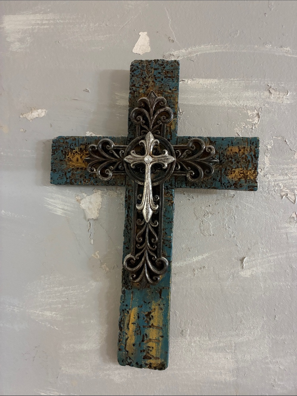 Ornate Turquoise & Gold Decorative Wall Cross